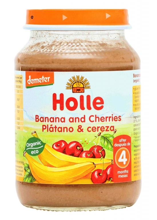 Piure banane cirese bebe +4luni eco 190g - HOLLE