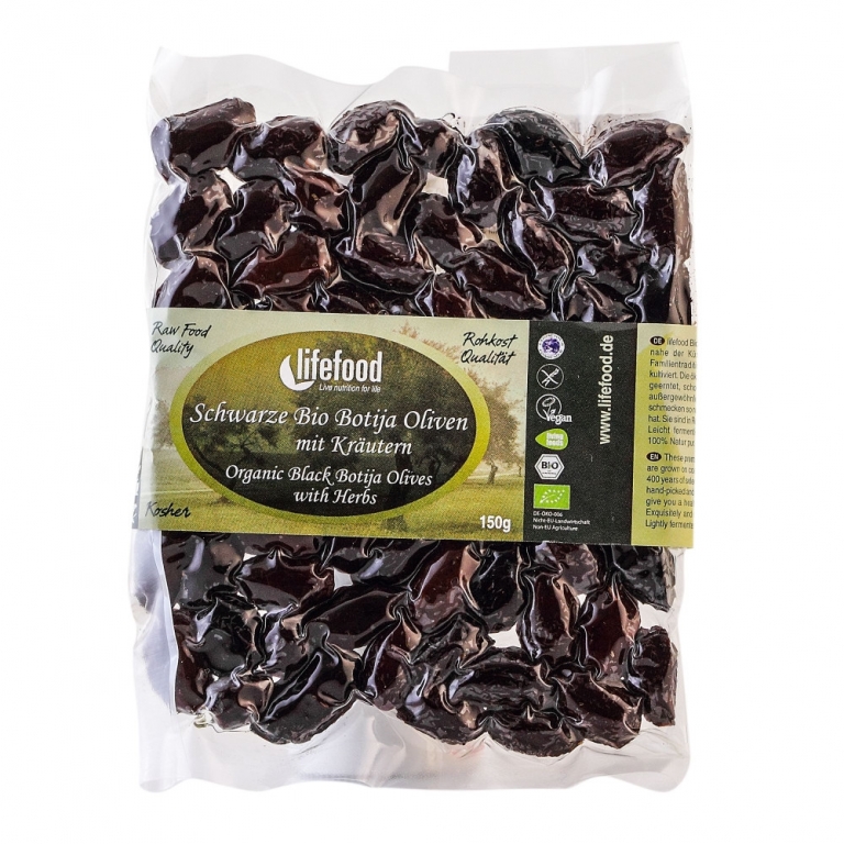 Masline negre Botija cu samburi ierburi eco 150g - LIFEFOOD