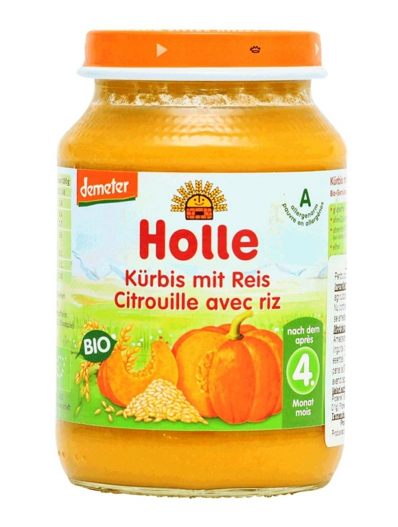 Piure dovleac orez bebe +4luni eco 190g - HOLLE