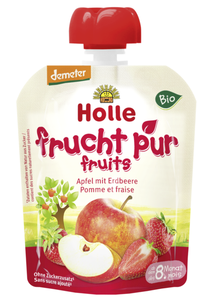 Piure mere capsuni bebe +8luni eco 90g - HOLLE