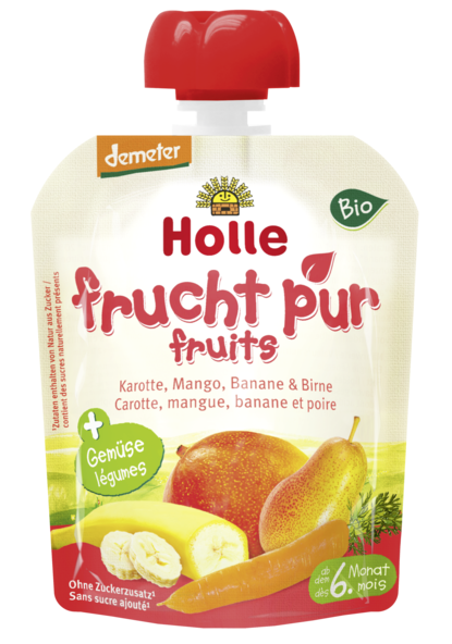 Piure morcovi mango banane pere bebe +6luni eco 90g - HOLLE