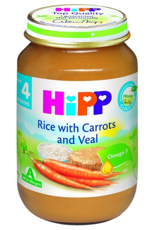 Piure morcovi orez carne vitel bebe +4luni 190g - HIPP ORGANIC