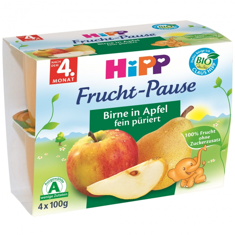 Piure mere pere bebe +4luni 4x100g - HIPP ORGANIC