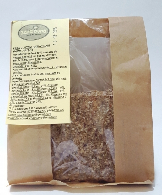 Paine hrisca fara gluten raw 90g - ZANA BUNA