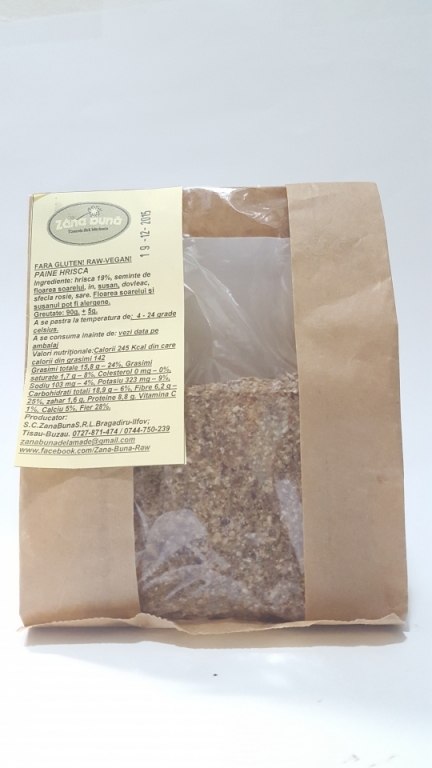 Paine mei hrisca fara gluten raw 90g - ZANA BUNA