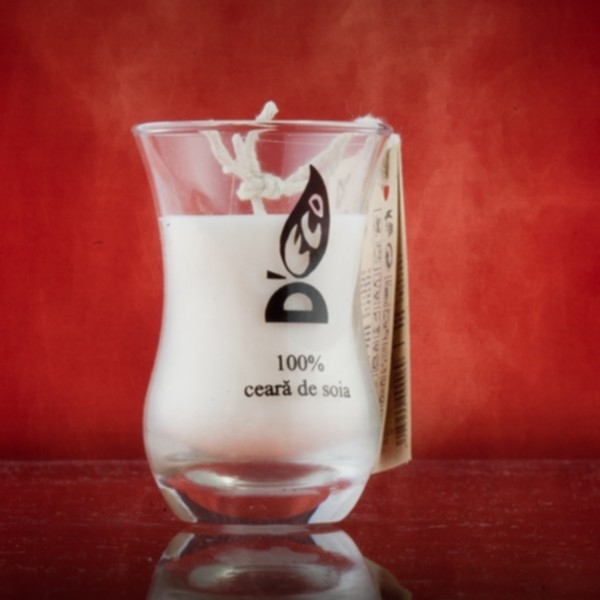 Candela sticla ceara soia 15h naturala Tea Glass 70g - D`ECO