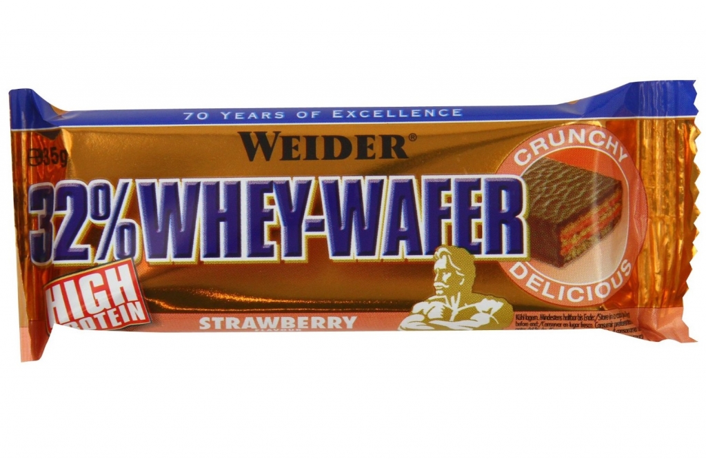 Baton proteic 32% WheyWafer capsuni 35g - WEIDER