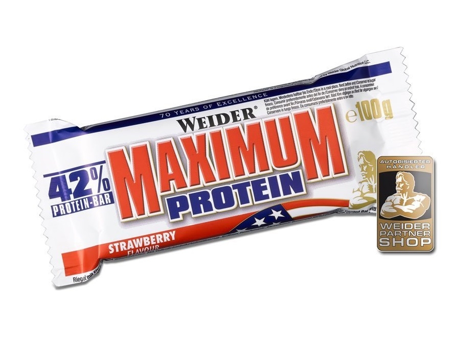 Baton proteic 42% MaximumProtein capsuni 100g - WEIDER