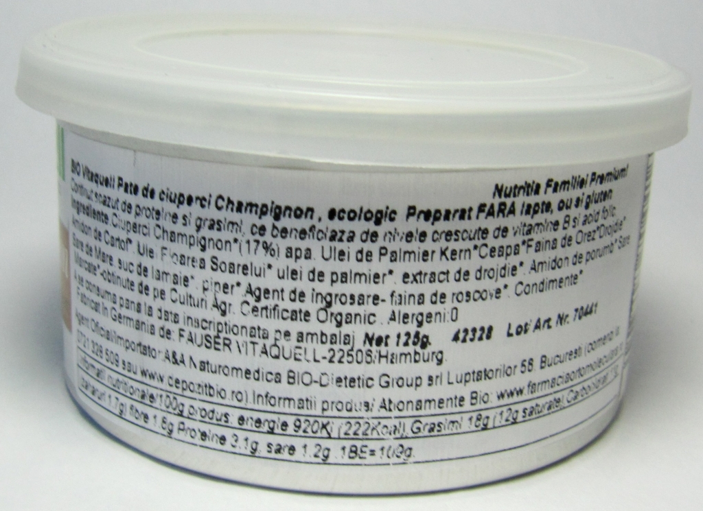 Pate vegetal ciuperci champignon eco 125g - VITAQUELL