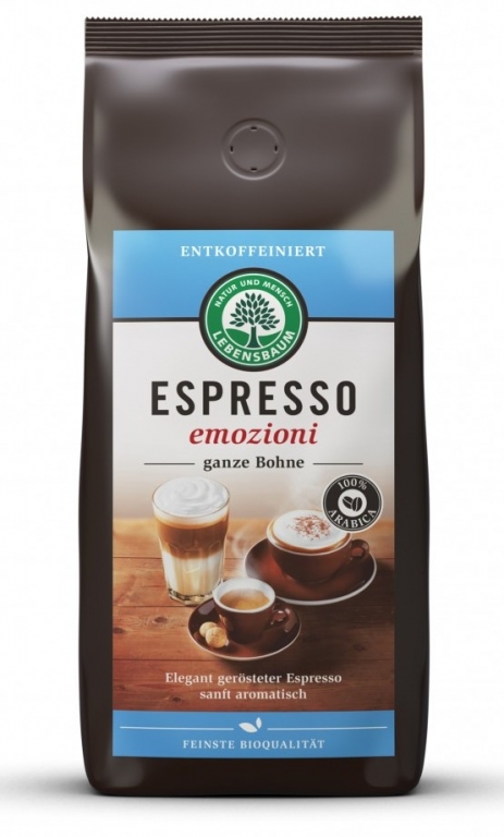Cafea boabe arabica espresso decofeinizata Emozioni eco 250g - LEBENSBAUM