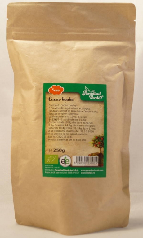 Cacao boabe raw eco Dominicana 250g - PARADISUL VERDE