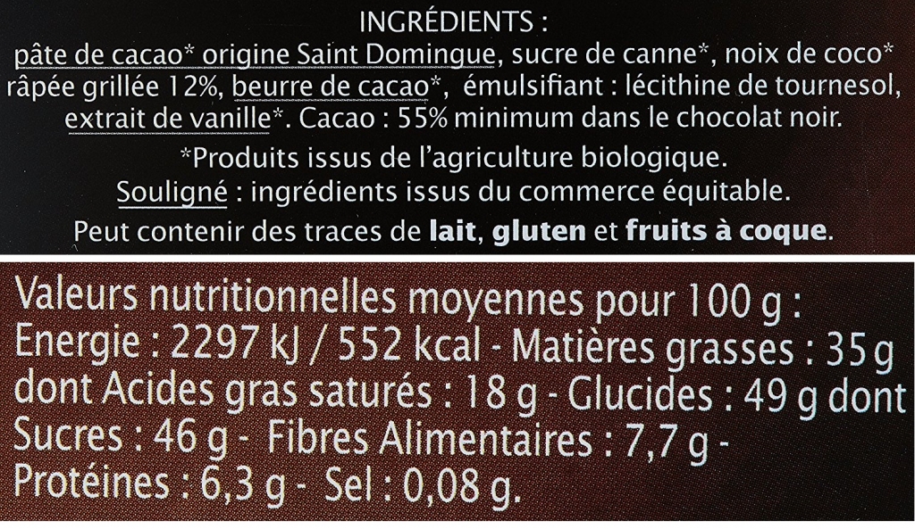 Ciocolata neagra 55% cocos eco 100g - JARDIN BIO