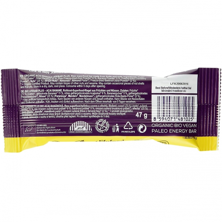 Baton superfood acai banane raw bio 47g - LIFEBAR