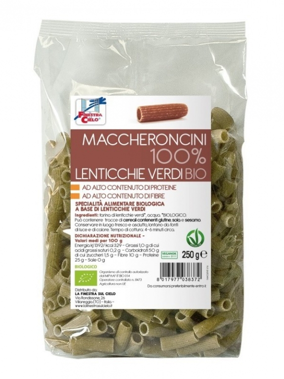 Paste macaroane linte verde eco 250g - LA FINESTRA SUL CIELO