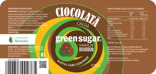 Ciocolata calda instant vanilie 250g - GREEN SUGAR