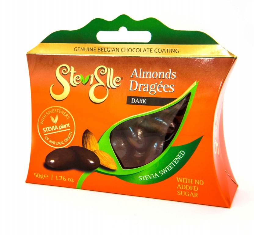 Drajeuri migdale in ciocolata neagra 50g - STEVIELLE