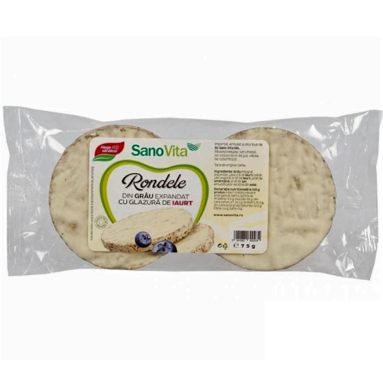 Rondele expandate grau glazura iaurt 75g - SANOVITA