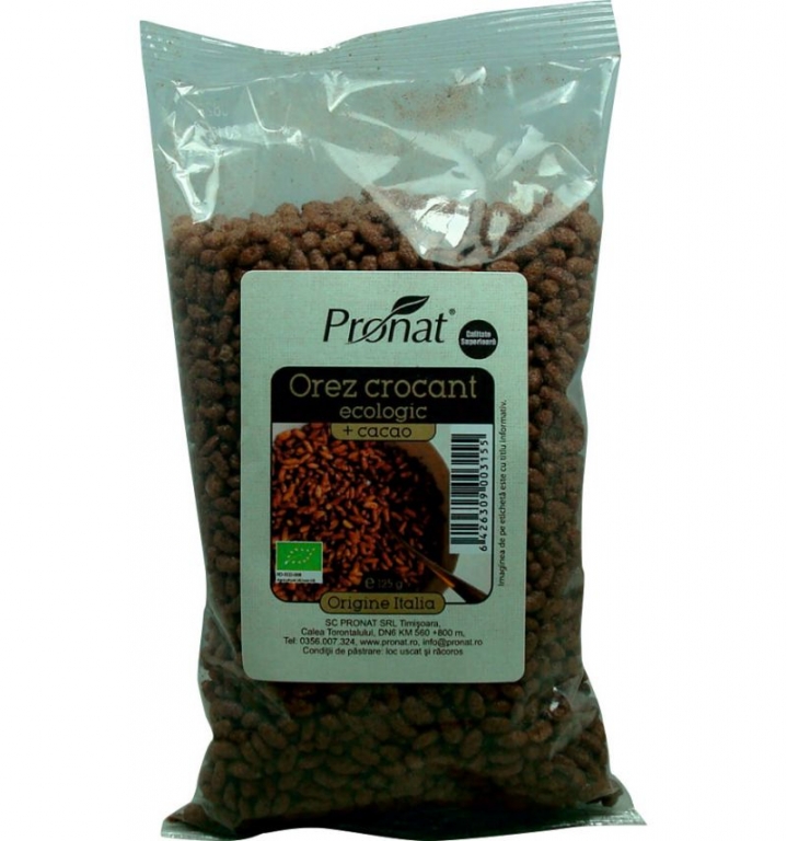 Boabe orez crocant cacao eco 125g - PRONAT