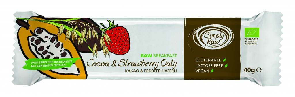 Baton breakfast capsuni cacao ovaz raw bio 40g - SIMPLY RAW