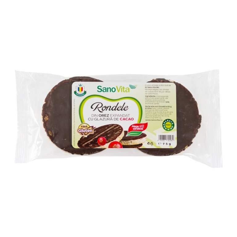 Rondele expandate orez glazura cacao 75g - SANOVITA