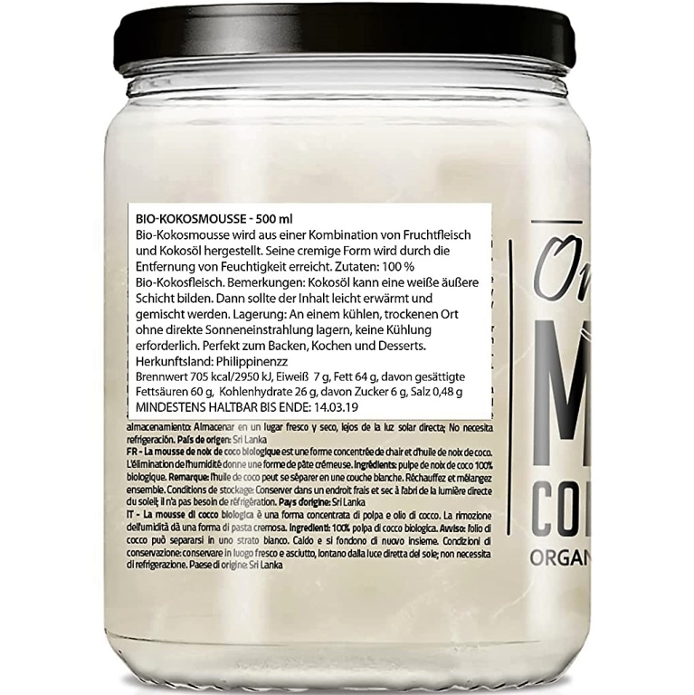 Spuma cocos presat rece eco 500ml - DIET FOOD