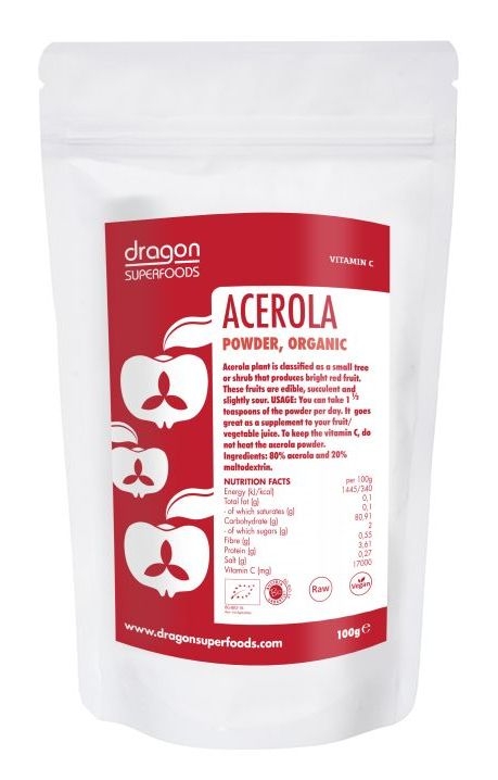 Pulbere acerola raw bio 75g - DRAGON SUPERFOODS