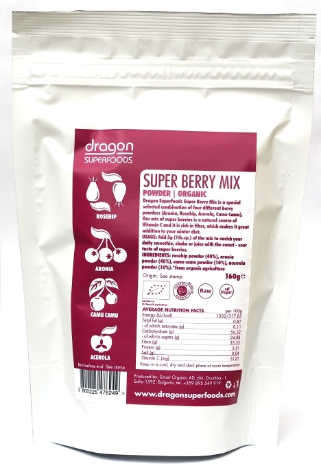 Pulbere mix super berry raw bio 160g - DRAGON SUPERFOODS