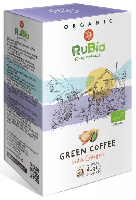 Cafea verde macinata ghimbir organica 20plx2g - RUBIO