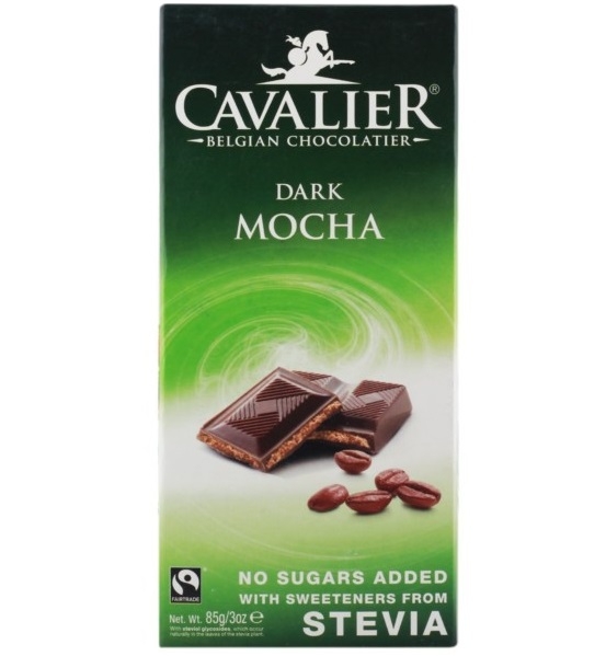 Ciocolata neagra 55%cacao belgiana cu crema moca fara zahar 85g - CAVALIER