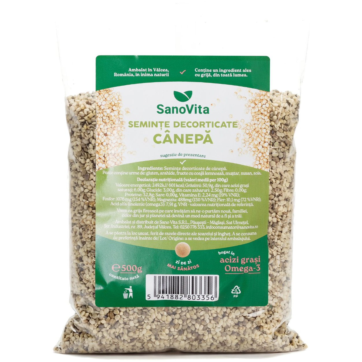 Seminte canepa decorticate 500g - SANOVITA