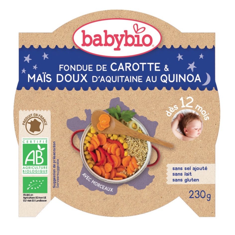 Piure fondue morcov porumb quinoa bebe +12luni eco 230g - BABYBIO