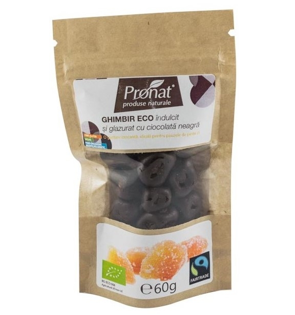 Boabe ghimbir indulcit invelite ciocolata neagra eco 60g - PRONAT