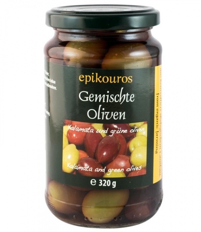 Masline mixte cu samburi saramura eco 320g - EPIKOUROS