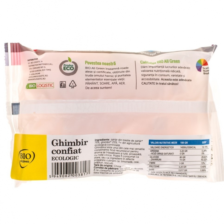 Ghimbir confiat bucati eco 100g - BIO ALL GREEN