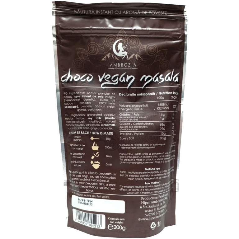 Ciocolata calda instant vegana masala fara zahar 200g - AMBROZIA