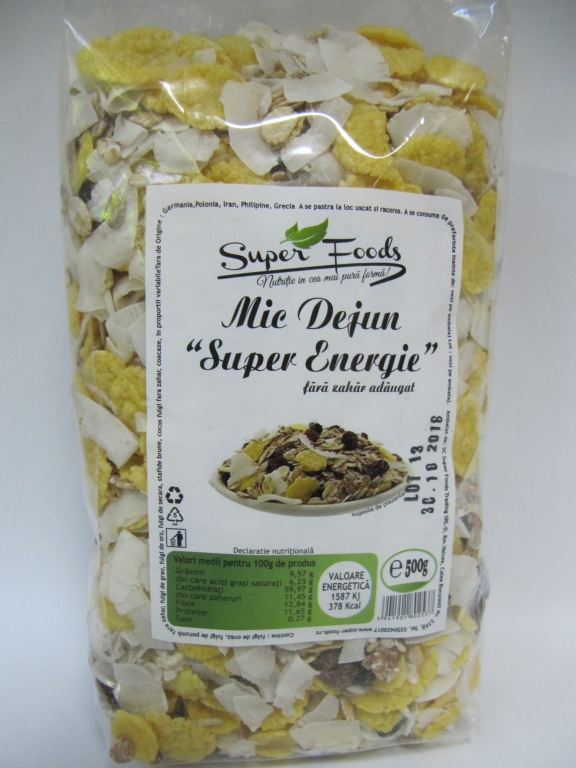 Musli mic dejun super energie fara zahar 500g - SUPERFOODS