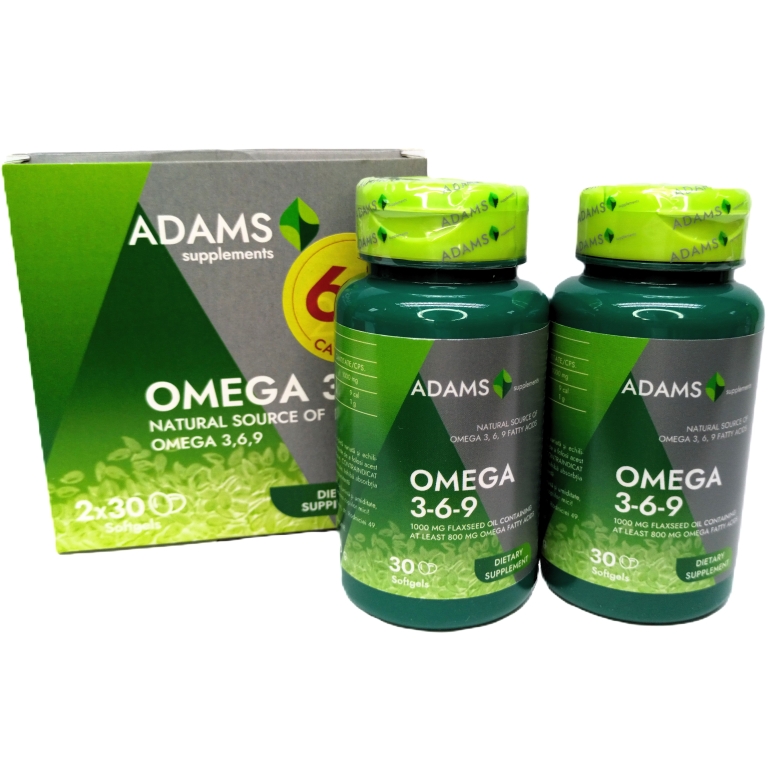 Pachet Omega369 1000mg ulei seminte in 2x30cps - ADAMS SUPPLEMENTS