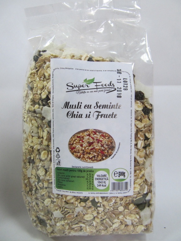 Musli chia fructe 500g - SUPERFOODS