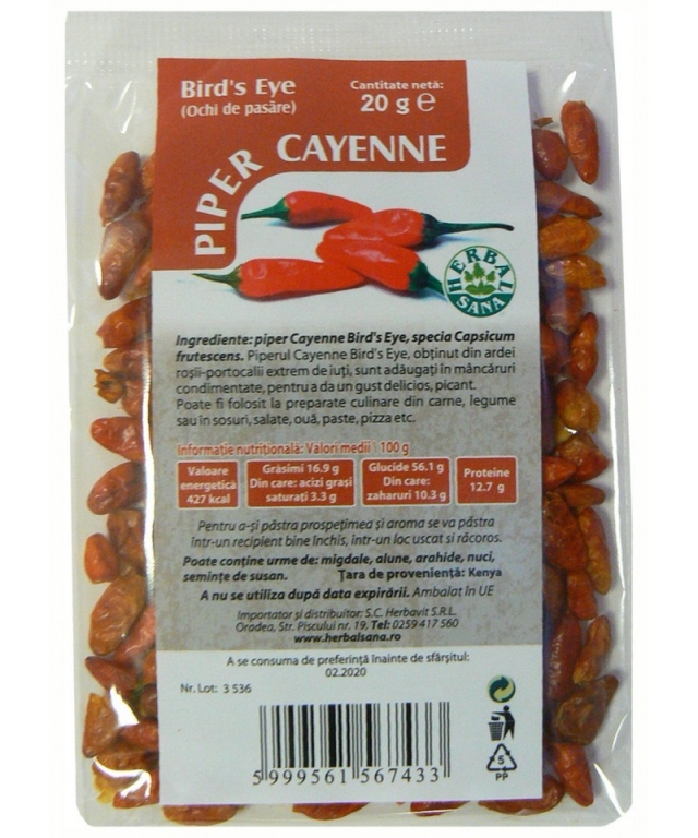 Condiment piper cayenne ochi pasare 20g - HERBAL SANA