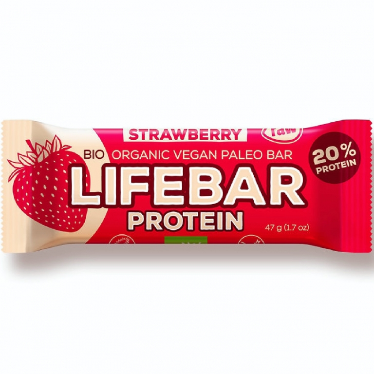 Baton proteic capsuni raw bio 47g - LIFEBAR