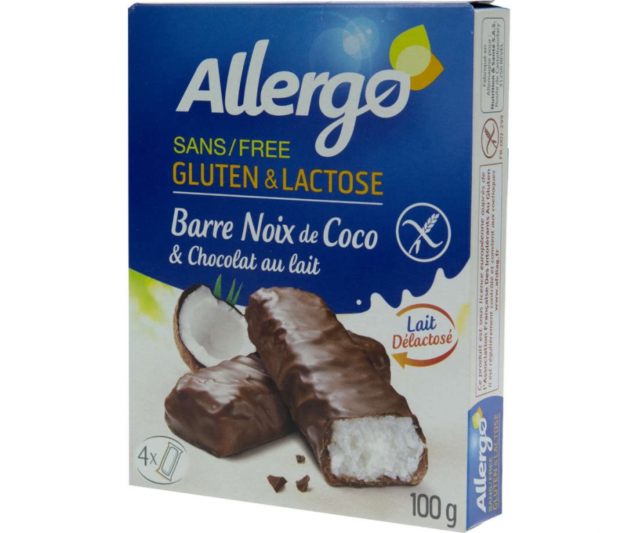 Batoane ciocolata cocos fara gluten fara lactoza 4x25g - ALLERGO