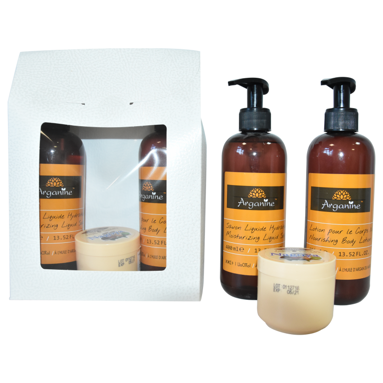 Set Cadou [lotiune arganine 400ml+sapun lichid arganine 400ml+crema nagoya 100ml] 3b - AZBANE