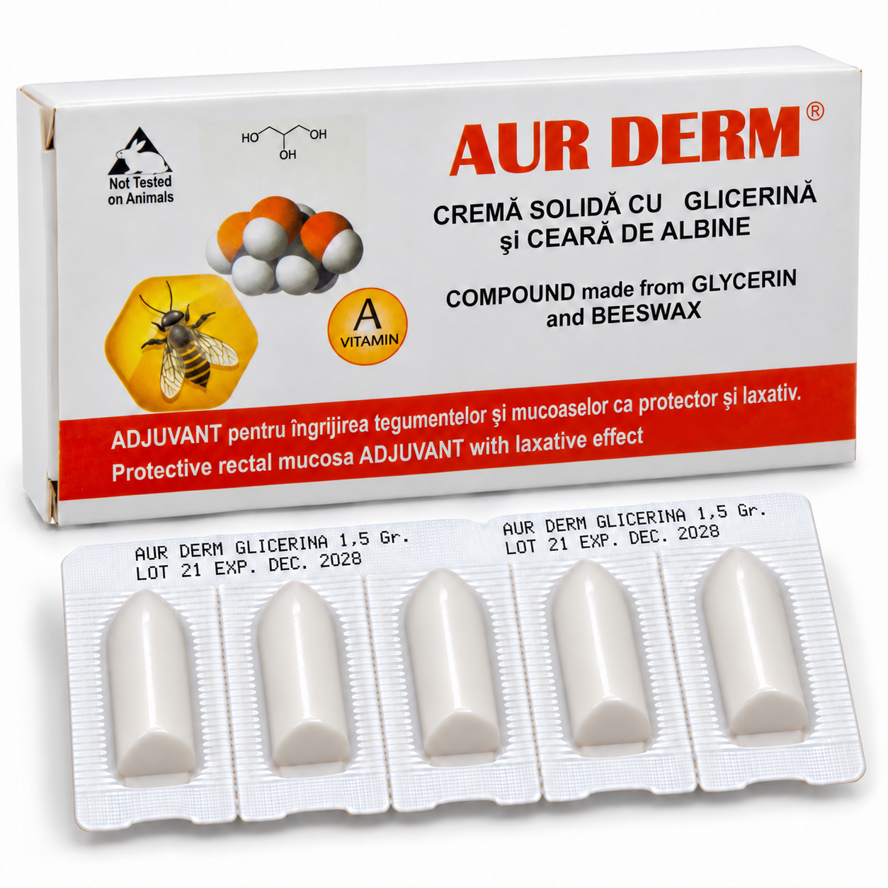 Supozitoare glicerina ceara albine Aur Derm 10x1,5g - LAUR MED