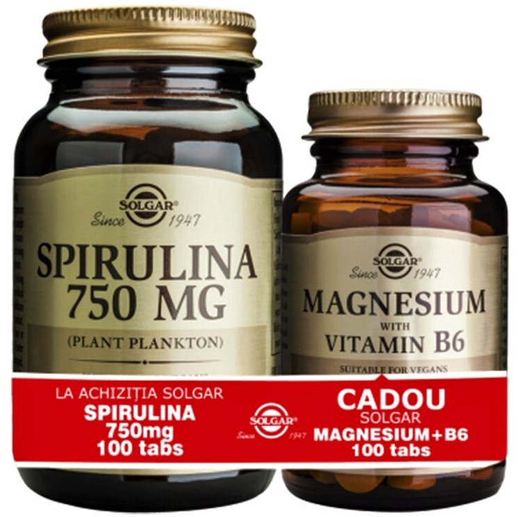 Pachet Spirulina 750mg 100cp+Magneziu B6 100cp - SOLGAR