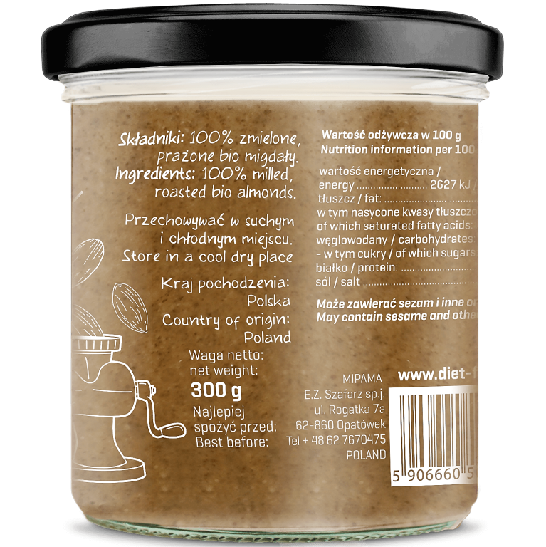 Crema migdale intregi bio 300g - DIET FOOD