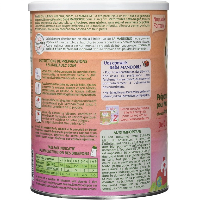 Lapte praf formula1 proteine orez bebelusi +0luni eco 800g - LA MANDORLE