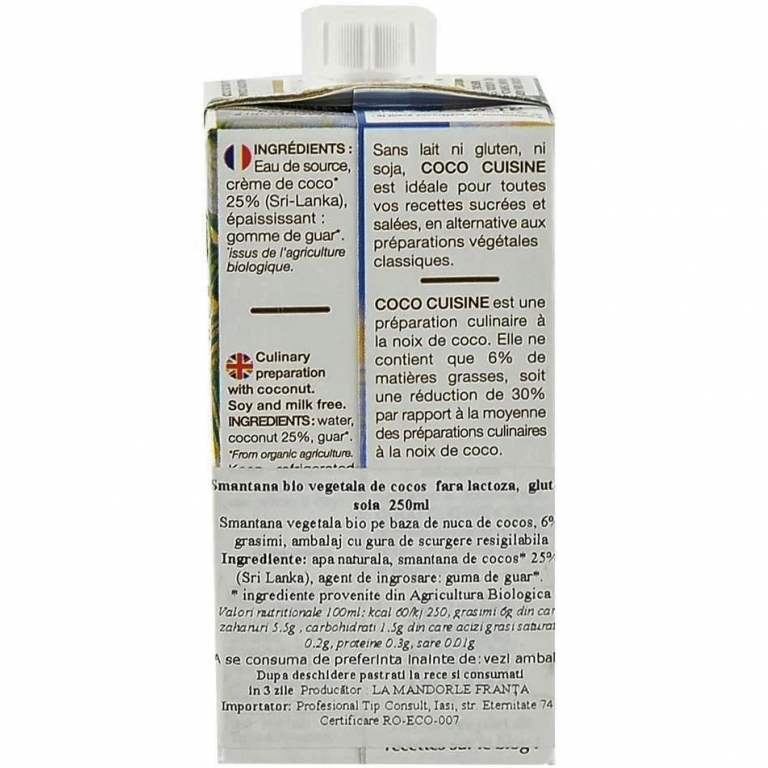 Crema vegetala cocos eco 250ml - LA MANDORLE
