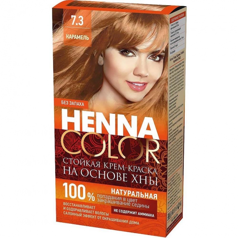 Vopsea crema par permanenta fara amoniac 7.3 caramel 115ml - HENNA COLOR