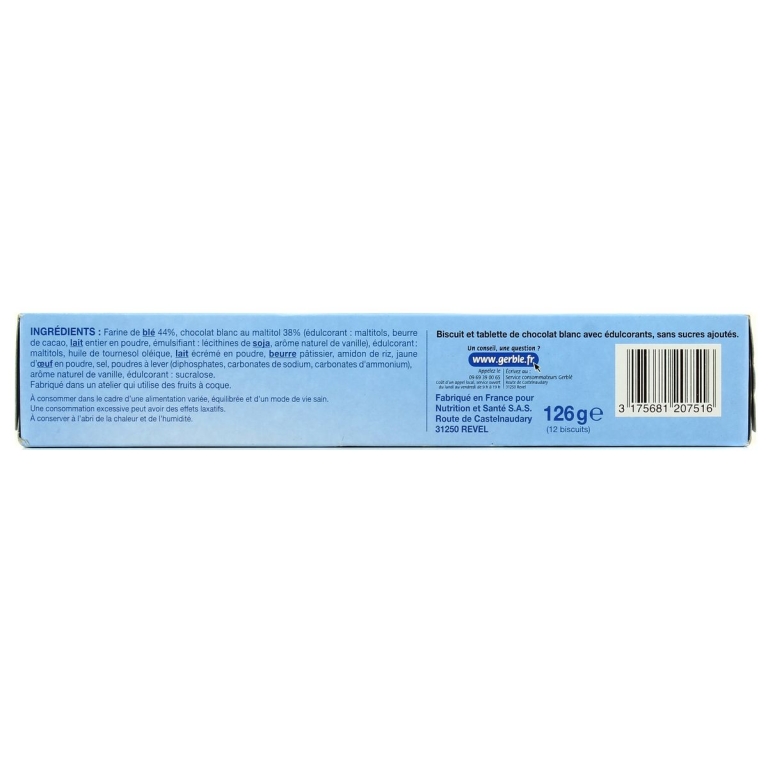 Biscuiti tableta ciocolata alba fara zahar Glucoregul 126g - GERBLE
