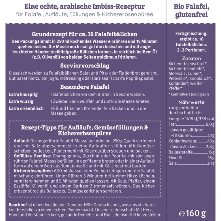 Premix falafel clasic fara gluten eco 160g - BAUCK HOF